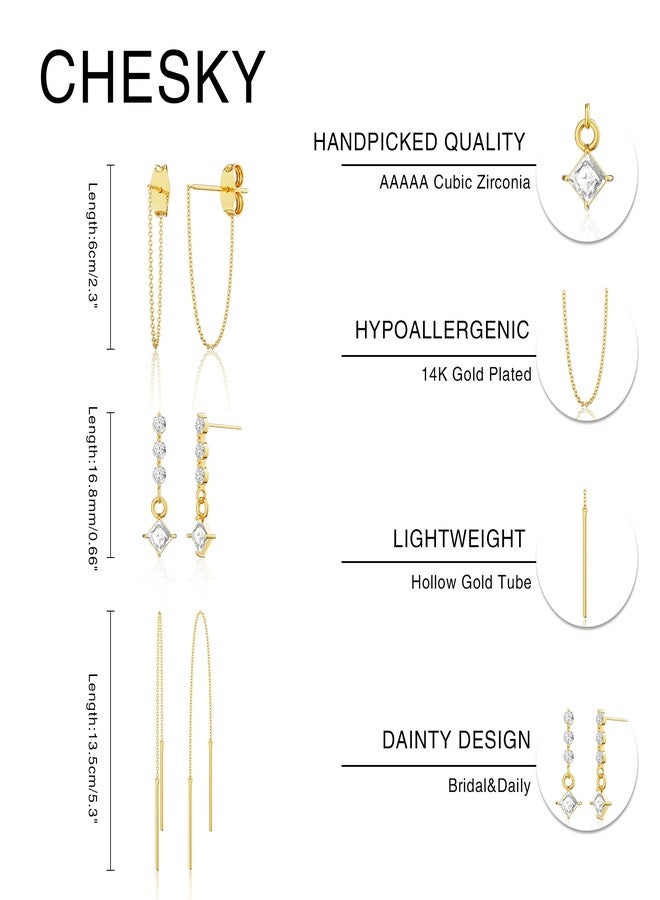 CHESKY Gold Threader Earrings for Women Trendy, Dainty 14K Gold Plated Earring Stacks Cute Dangle Drop Dangling Dangly Earrings for Women Christmas Holiday Earrings for Womens Jewelry - Image 5